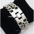 Mirror polishing personalized engravable heavy multi big chain bracelets with buckle